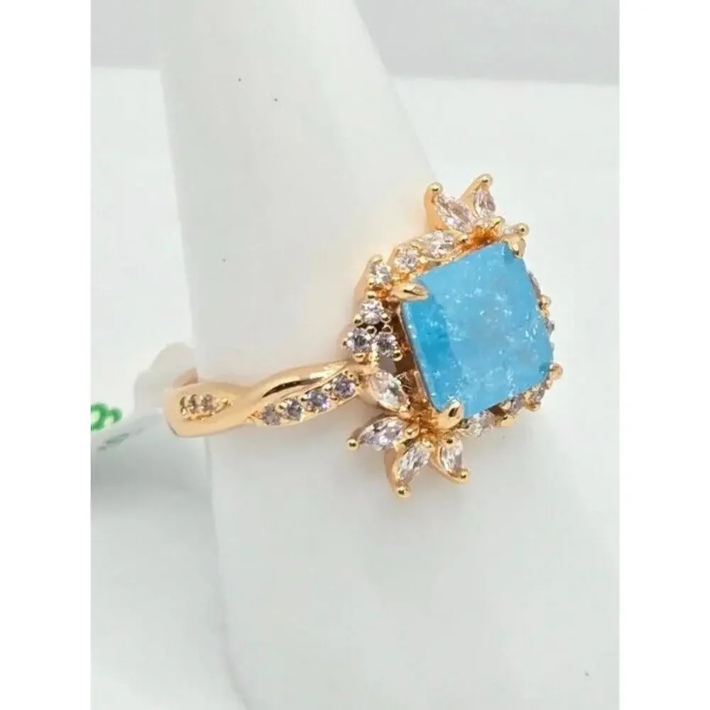 Bomb Party Ring ~ Lab Created Aquamarine Ice Crystal ~Pure Bliss ~ Size 8 - Picture 3 of 4